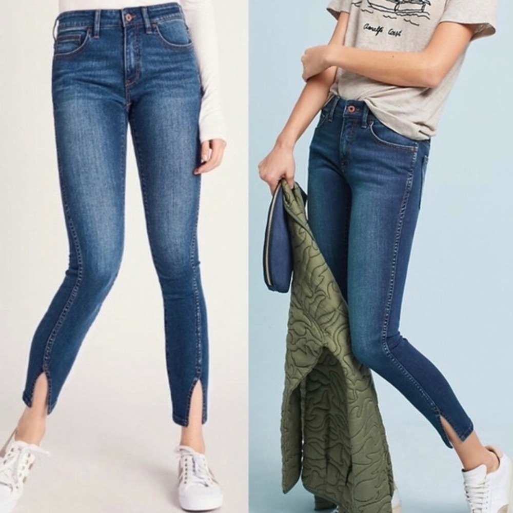 Pilcro and the Letterpress Anthropologie Mid-Rise Skinny Dark Jeans Split Hem 31